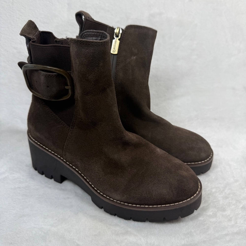 Blondo Dahlya Womens Waterproof Suede Ankle Boots Brown Lug Sole Platform 5.5M